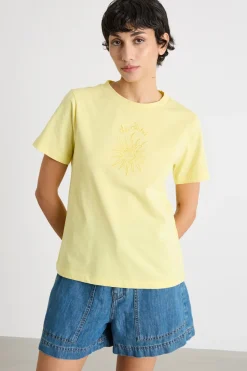 T-shirt in jersey ricamato - Giallo