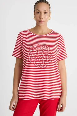 T-shirt in jersey ricamato - Rosso Bianco