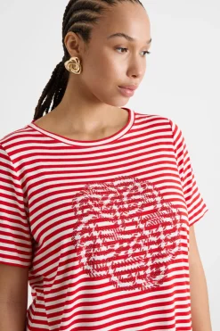 T-shirt in jersey ricamato - Rosso Bianco