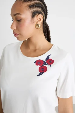 T-shirt in jersey stampato con ricami - Bianco