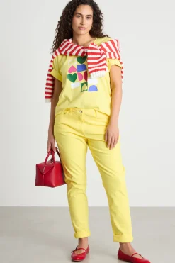 T-shirt in jersey stampato con ricami - Giallo