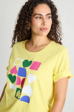 T-shirt in jersey stampato con ricami - Giallo