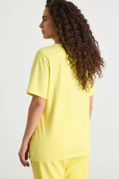 T-shirt in jersey stampato con ricami - Giallo