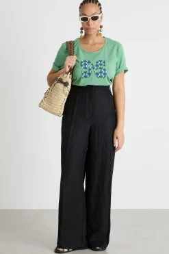T-shirt in jersey stampato con ricami - Verde