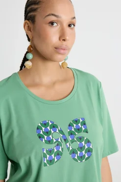 T-shirt in jersey stampato con ricami - Verde