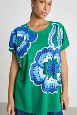 T-shirt in jersey stampato - Verde Blu Bianco