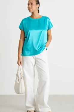 T-shirt in jersey stretch e raso - Azzurro