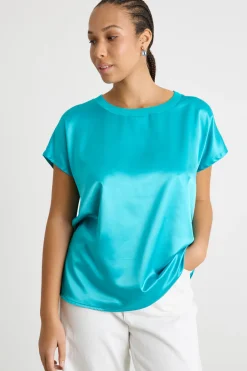 T-shirt in jersey stretch e raso - Azzurro