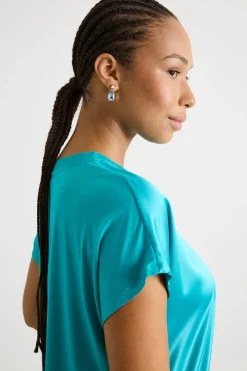 T-shirt in jersey stretch e raso - Azzurro