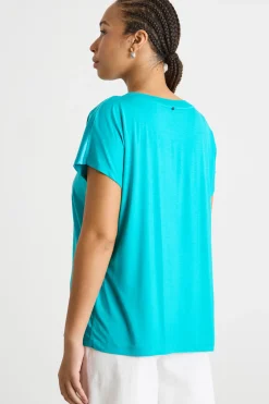 T-shirt in jersey stretch e raso - Azzurro