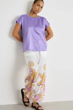 T-shirt in jersey stretch e raso - Lilla