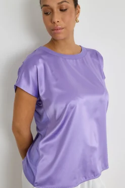 T-shirt in jersey stretch e raso - Lilla