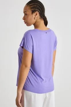 T-shirt in jersey stretch e raso - Lilla