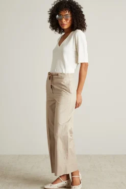 T-shirt in lino con scollo a V - Bianco