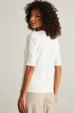 T-shirt in lino con scollo a V - Bianco
