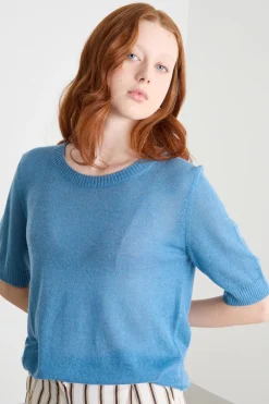 T-shirt in maglia - Azzurro
