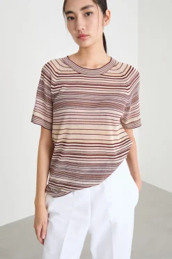 T-shirt in maglia - Bordeaux Beige