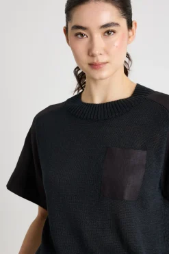 T-shirt in maglia - Nero