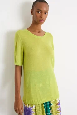 T-shirt in maglia - Verde Chiaro