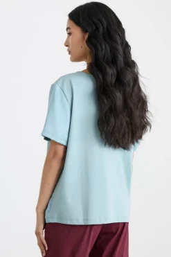 T-shirt in raso e jersey - Azzurro