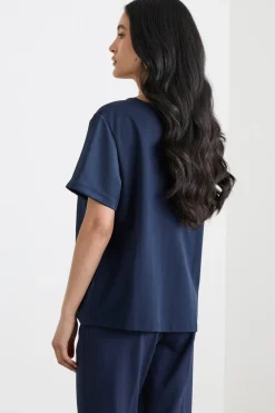 T-shirt in raso e jersey - Blu