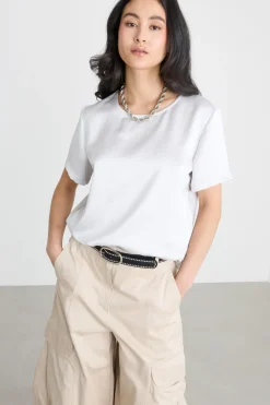T-shirt in raso e jersey - Grigio