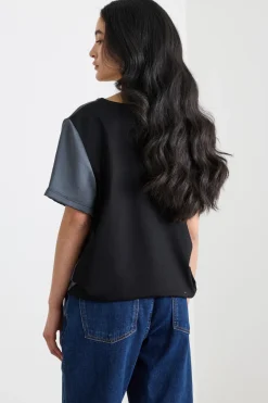 T-shirt in raso e jersey - Grigio