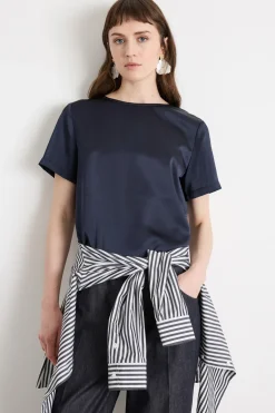 T-shirt in raso tecnico e jersey - Blu
