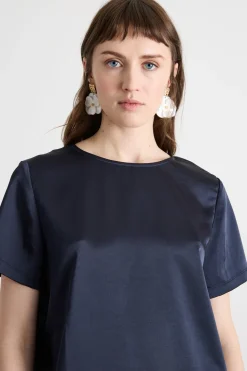 T-shirt in raso tecnico e jersey - Blu