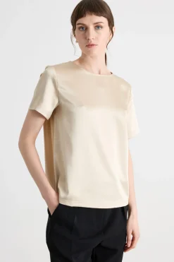 T-shirt in raso tecnico e jersey - Cammello