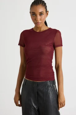 T-shirt in tulle stretch - Bordeaux