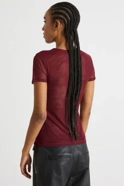 T-shirt in tulle stretch - Bordeaux