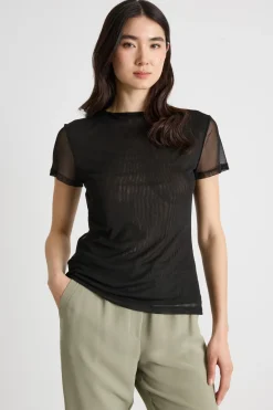 T-shirt in tulle stretch - Nero