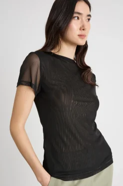 T-shirt in tulle stretch - Nero