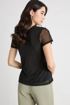 T-shirt in tulle stretch - Nero