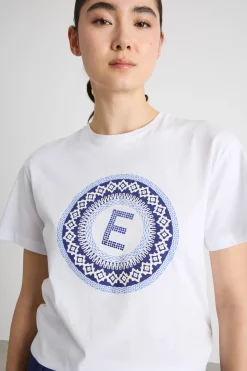T-shirt leggermente over con stampa - Bianco