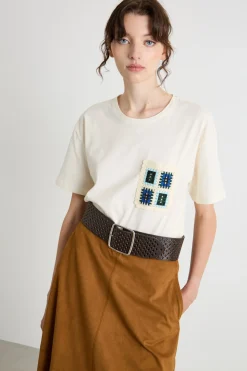 T-shirt leggermente oversize con stampa - Avorio