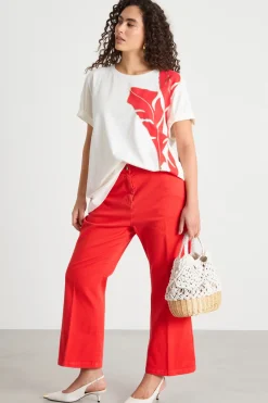 T-shirt lunga in jersey - Bianco Rosso