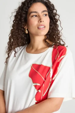 T-shirt lunga in jersey - Bianco Rosso