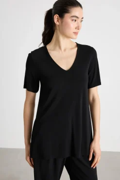 T-shirt lunga in jersey crepe - Nero