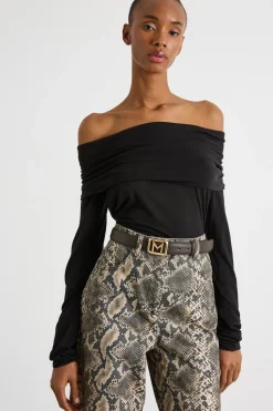 T-shirt off-shoulder - Nero