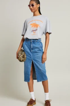 T-shirt over con stampa - Grigio