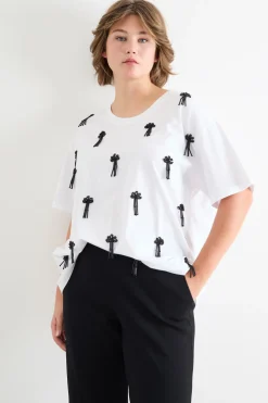 T-shirt oversize con ricamo - Bianco