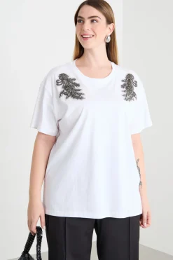 T-shirt oversize con ricamo - Bianco