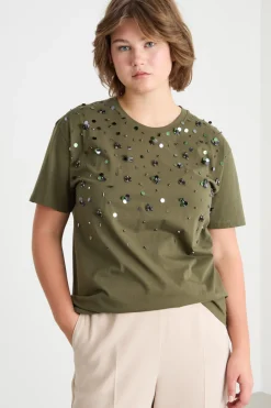 T-shirt oversize con ricamo - Verde