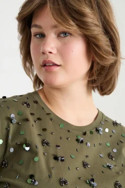 T-shirt oversize con ricamo - Verde