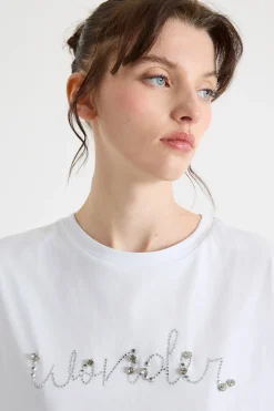 T-shirt oversize con strass - Bianco