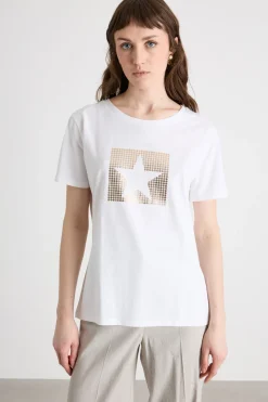 T-shirt slim con stampa laminata - Bianco Argento