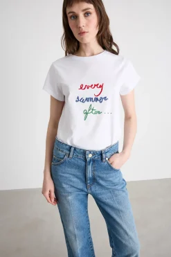 T-shirt stampata e ricamata - Bianco