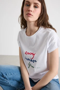 T-shirt stampata e ricamata - Bianco